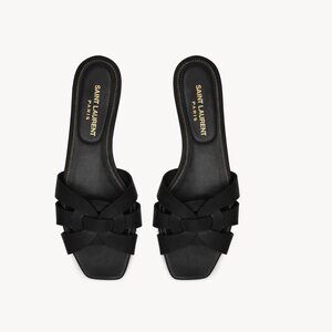 YSL Black Leather Tribute Sandals